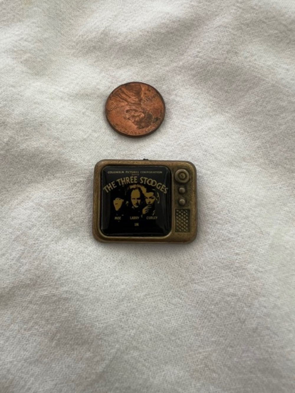 The Three Stooges Vintage TV Pin - Bronze Tone
